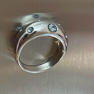 Silver Dome Ring with Clear Stones
